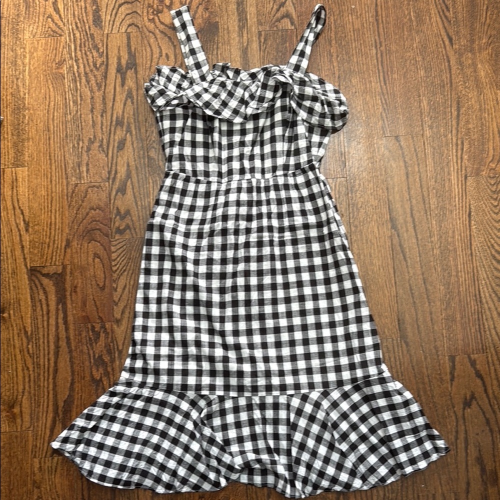 J. Crew Black and White Ruffled Midi Dress